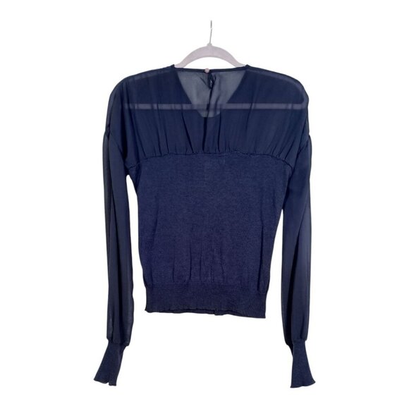 Moods of Norway Blue Blouse w/Bow Size XS Sheer Top Sweater Bottom Pullover - Picture 2 of 8